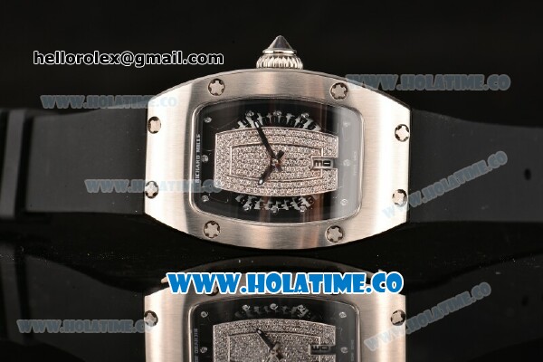 Richard Mille RM007 Miyota 6T51 Automatic Steel Case with Diamonds Dial and Black Rubber Strap - Click Image to Close